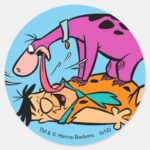 Dino Licking Fred Flintstone Classic Round Sticker