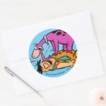 Dino Licking Fred Flintstone Classic Round Sticker