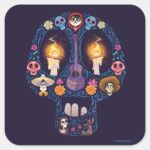Disney Pixar Coco Character Sugar Skull Square Sticker