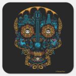 Disney Pixar Coco Colorful Ornate Skull Guitar Square Sticker
