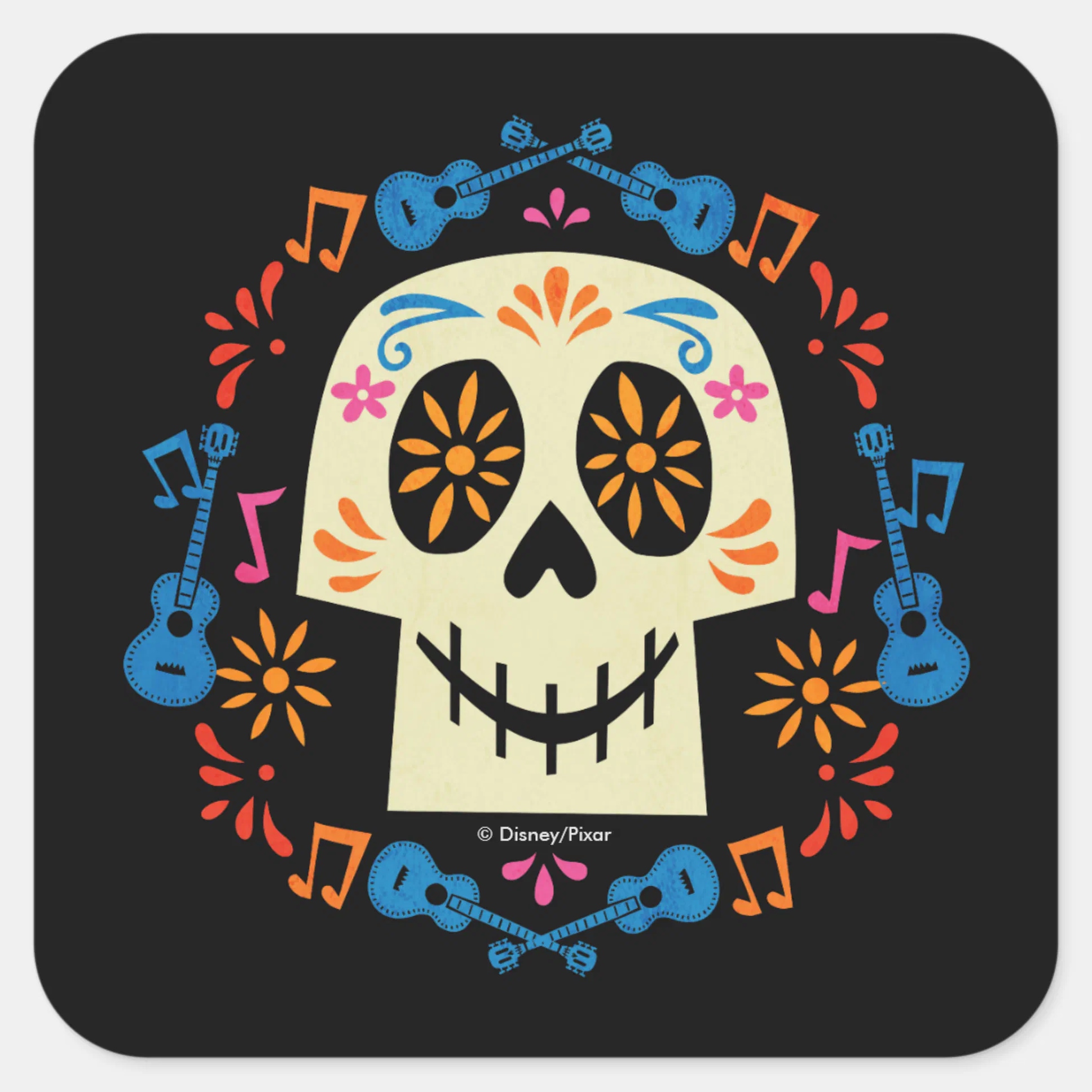 Disney Pixar Coco Gothic Sugar Skull Square Sticker