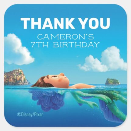 Disney Pixars Luca Birthday Thank You Square Sticker