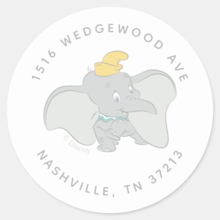 Disneys Dumbo Birthday Address Classic Round Sticker