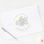 Disneys Dumbo Birthday Address Classic Round Sticker