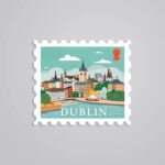 Dublin Cityscape Riverfront Post Stamp Travels Stickers
