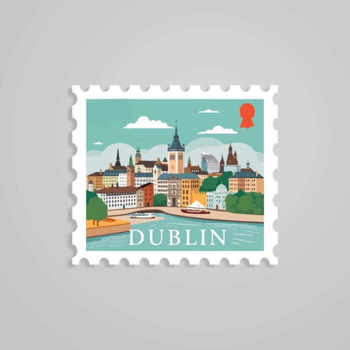 Dublin Cityscape Riverfront Post Stamp Travels Stickers