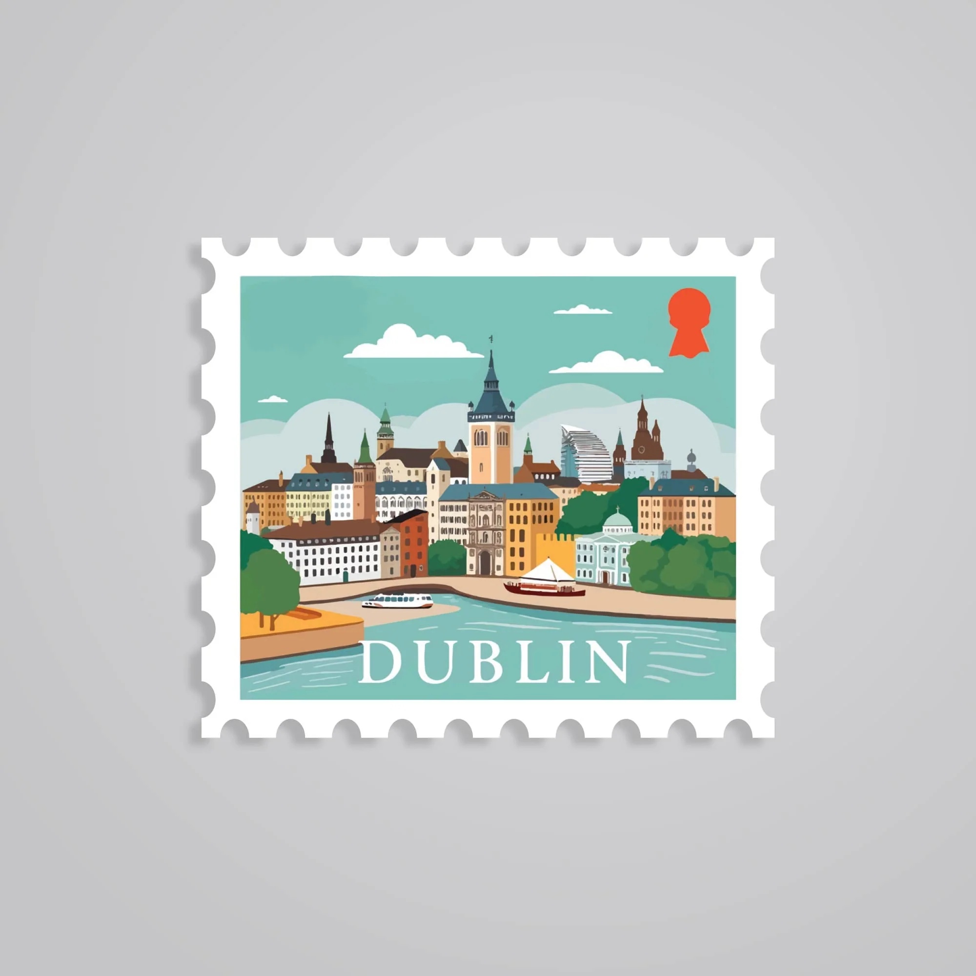 Dublin Cityscape Riverfront Post Stamp Travels Stickers
