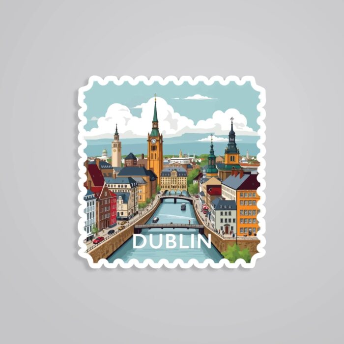 Dublin Historic City And Clock Tower Post Stamp Travels Stickers