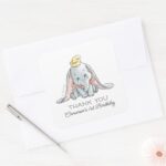 Dumbo Watercolor 1st Birthday Thank You Square Sticker