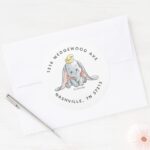 Dumbo Watercolor Birthday Address Classic Round Sticker