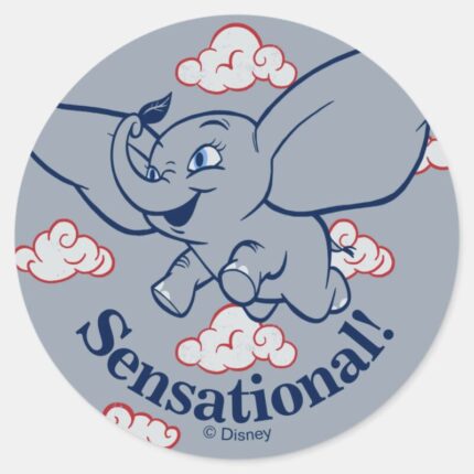 Dumbo Cartoon Dumbo Flying With Feather Classic Round Sticker