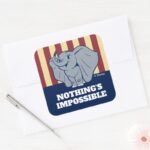 Dumbo Cartoon Dumbo Holding Up Feather Square Sticker