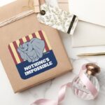 Dumbo Cartoon Dumbo Holding Up Feather Square Sticker