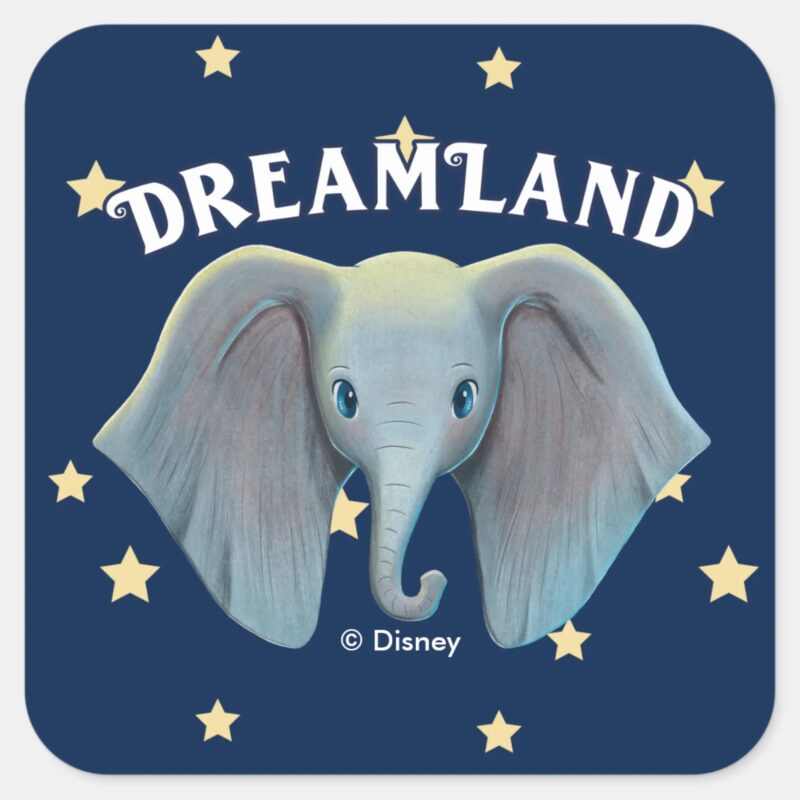 Dumbo Cute Large Ears Painted Art Square Sticker