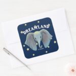 Dumbo Cute Large Ears Painted Art Square Sticker