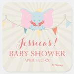 Dumbo Girl Baby Shower Square Sticker