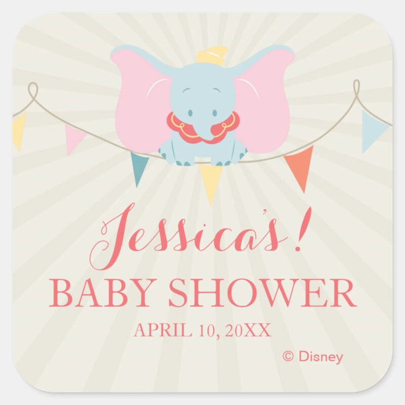 Dumbo Girl Baby Shower Square Sticker Dumbo Girl Baby Shower Square Sticker