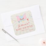 Dumbo Girl Baby Shower Square Sticker