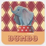 Dumbo Smiling Atop Circus Podium Square Sticker