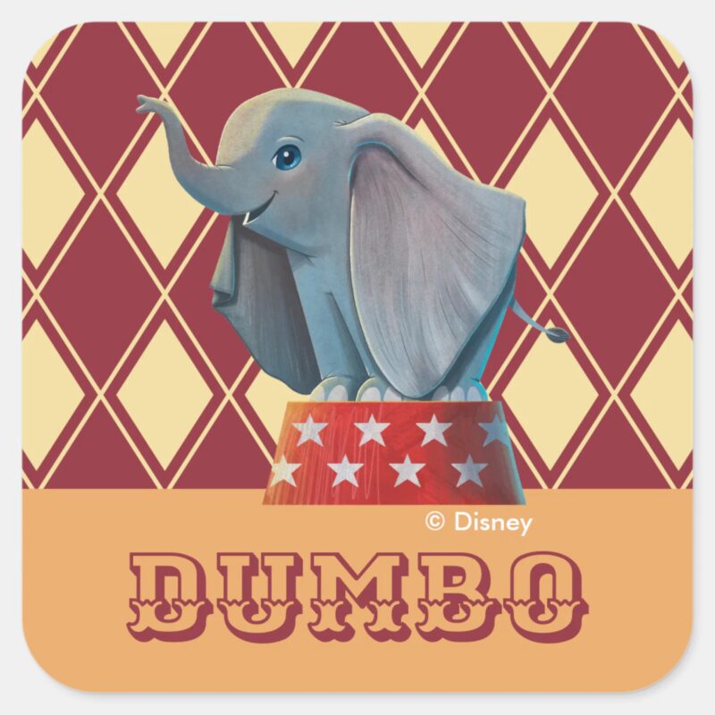 Dumbo Smiling Atop Circus Podium Square Sticker