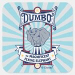 Dumbo The Magnificent Flying Elephant Circus Art Square Sticker