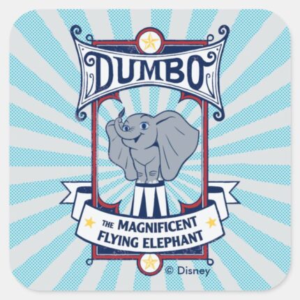 Dumbo The Magnificent Flying Elephant Circus Art Square Sticker