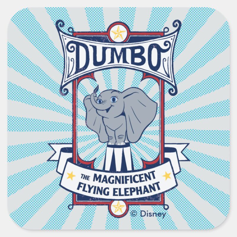 Dumbo The Magnificent Flying Elephant Circus Art Square Sticker