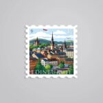 Edinburgh Scenic City View Post Stamp Travels Stickers