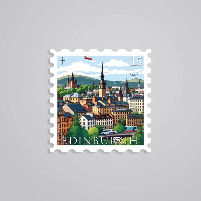 Edinburgh Scenic City View Post Stamp Travels Stickers