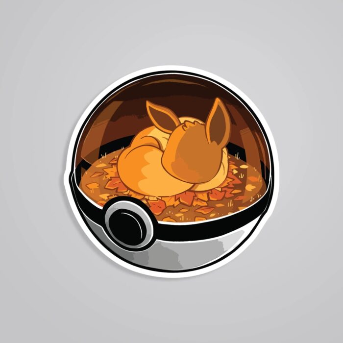 Eevee In Autumn Leaves Pokeball Anime Stickers