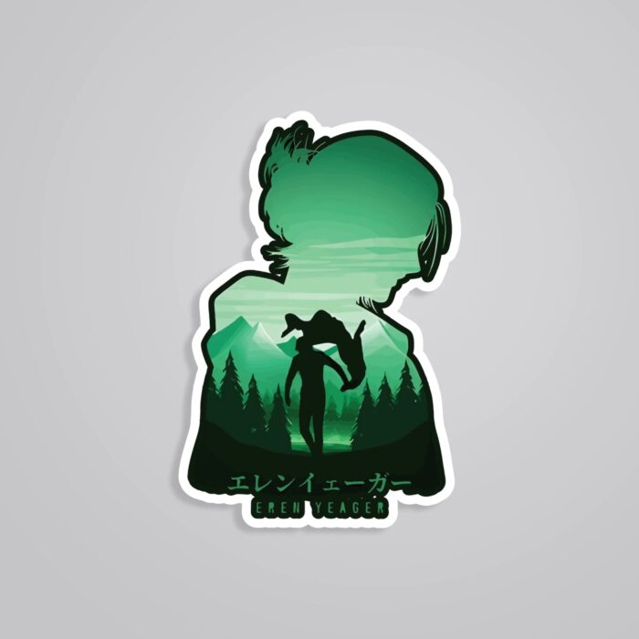 Eren Yeager Silhouette In Green Anime Stickers