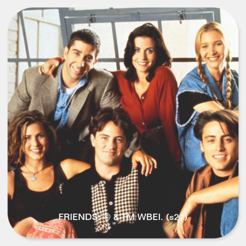 FRIENDS™ Cast Sitting In Monicas Apartment Square Sticker