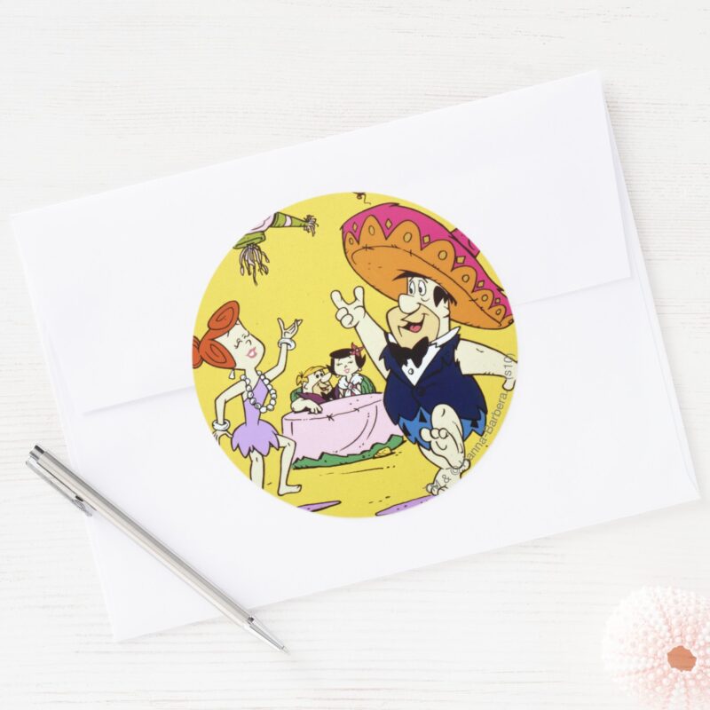 Fred Flintstone Wilma Barney And Betty Fiesta Classic Round Sticker