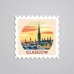 Glasgow Sunset Skyline Post Stamp Travels Stickers