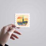 Glasgow Sunset Skyline Post Stamp Travels Stickers