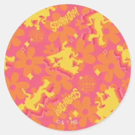 Groovy Disco Scooby Doo Pattern Classic Round Sticker