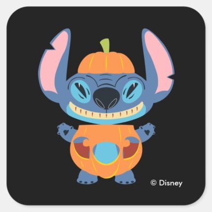 Halloween Stitch Pumpkin Square Sticker