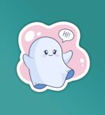 Hi Cute Ghost   Laptop And Mobile Stickers