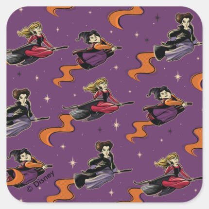 Hocus Pocus Flying Witches Pattern Square Sticker