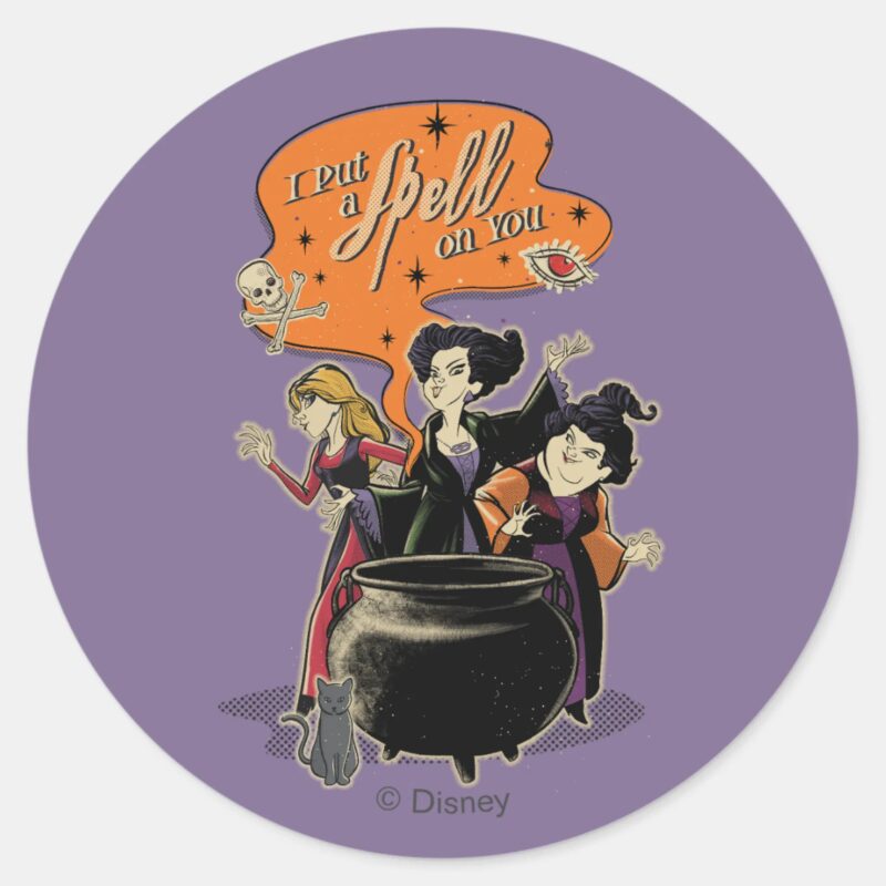 Hocus Pocus Retro Spellcasting Cauldron Classic Round Sticker Hocus Pocus Retro Spellcasting Cauldron Classic Round Sticker