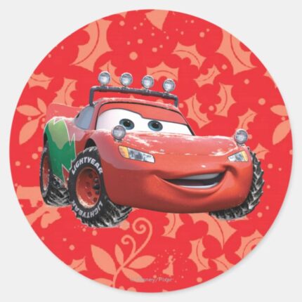 Holiday Lightning McQueen Classic Round Sticker