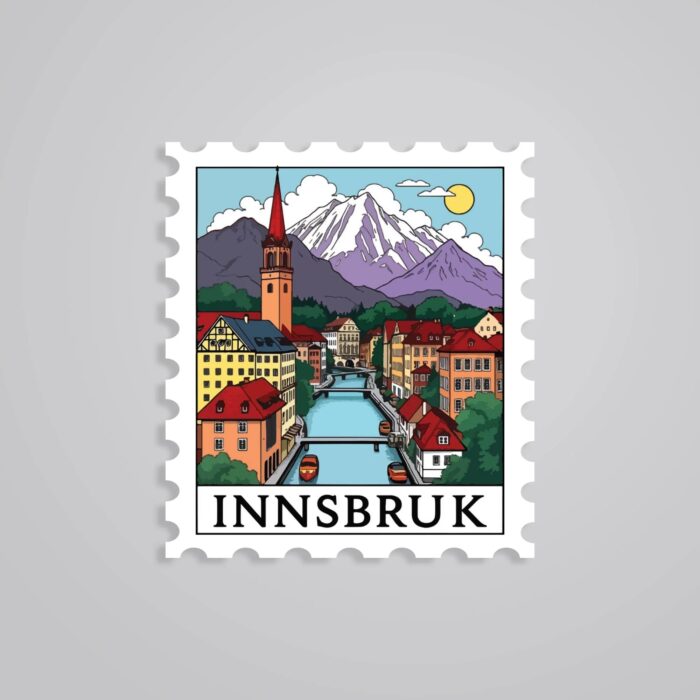 Innsbruck Mountain Village And River Views Post Stamp Travels Stickers