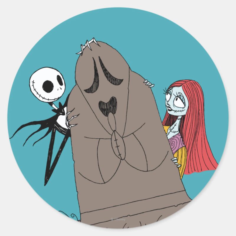 Jack And Sally Hiding Behind Tombstone Classic Round Sticker