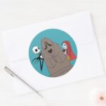 Jack And Sally Hiding Behind Tombstone Classic Round Sticker