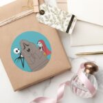 Jack And Sally Hiding Behind Tombstone Classic Round Sticker