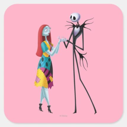 Jack And Sally Holding Hands Square Sticker