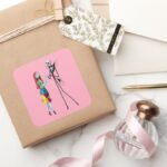 Jack And Sally Holding Hands Square Sticker