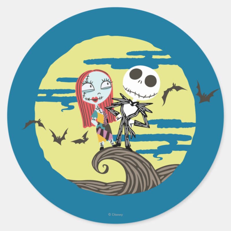 Jack And Sally Cute Moon Classic Round Sticker