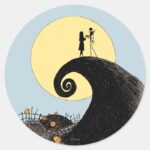 Jack And Sally Moon Silhouette Classic Round Sticker