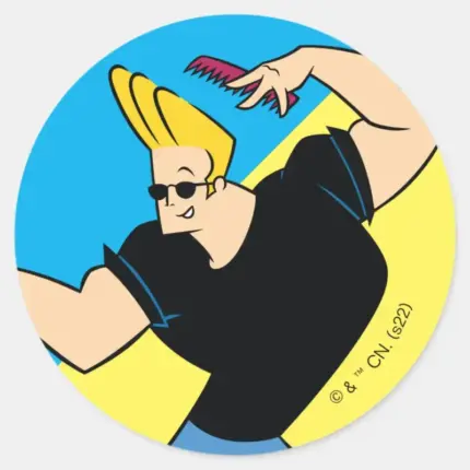Johnny Bravo Combing Hair Classic Round Sticker